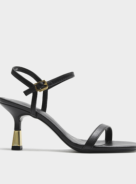 2025夏季新款一字带露趾高跟凉鞋女韩版百搭异形跟一字扣女鞋外穿