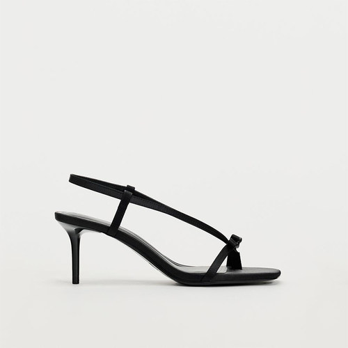 ZA新款细跟蝴蝶结一字带高跟凉鞋