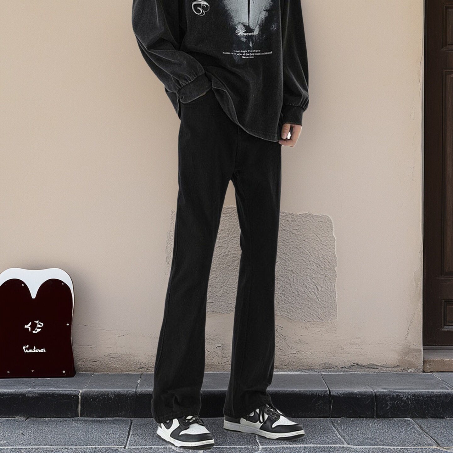 NTBF高个子牛仔裤男款修身vibe美式高街裤子加长微喇叭长裤子