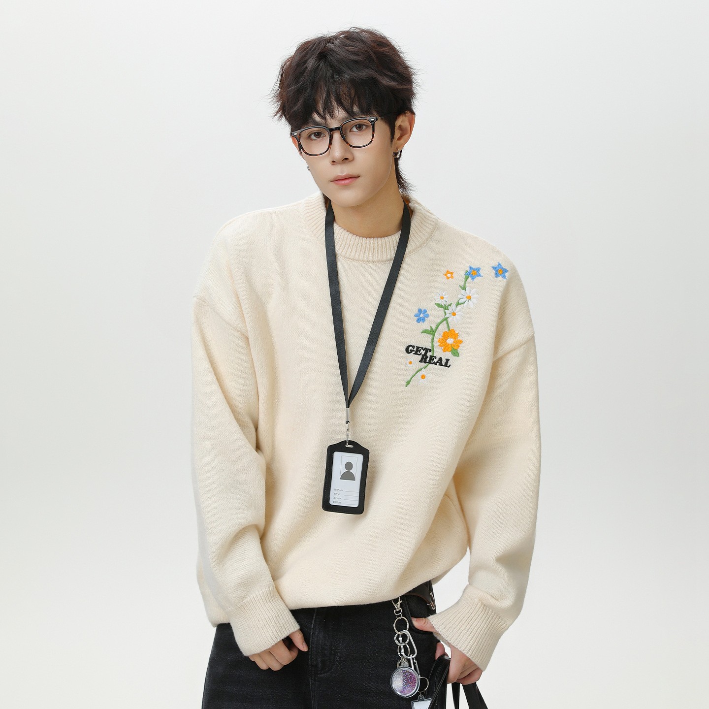 NTBF质感花卉刺绣毛衣2025年男女秋冬新款日系宽松套头针织衫外套