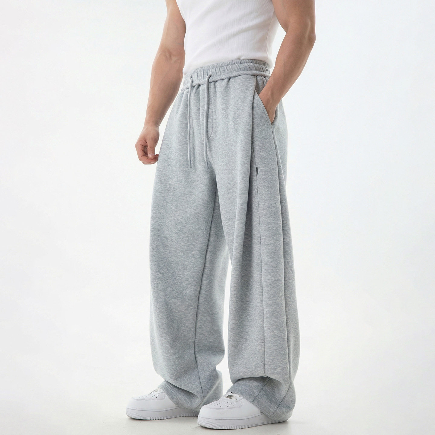 NTBF立体分割剪裁休闲男春夏新款简约百搭弯刀卫裤宽松抽绳运动裤