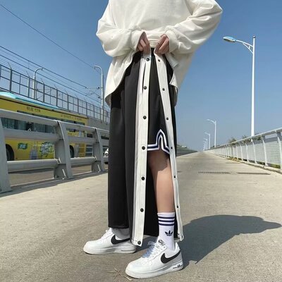 直筒排扣裤男夏季侧排全开扣秒脱