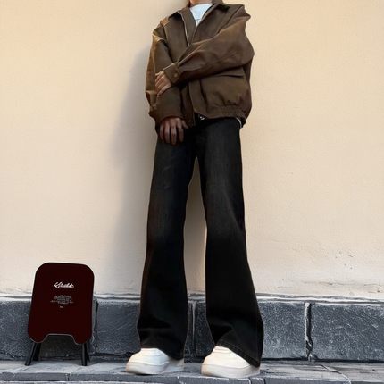 NTBF高腰牛仔裤2026春秋新款潮流美式高街vibe裤子微喇直筒长裤子