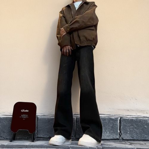 NTBF高腰牛仔裤2025秋季新款潮流美式高街vibe裤子微喇直筒长裤子