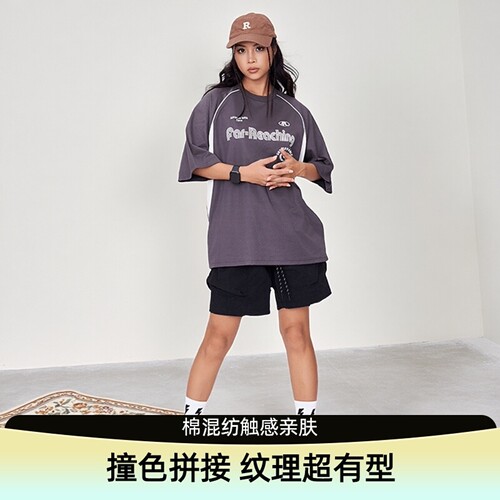 夏季赛车logo拼接速干短袖T恤男