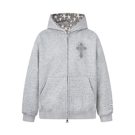 NTBF烫钻十字架五角星双头拉链卫衣男女宽松潮牌假两件开衫外套