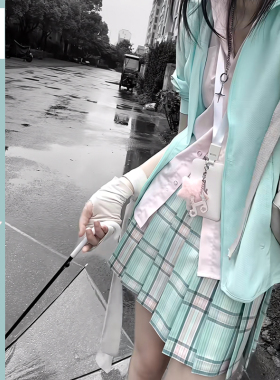 【青荷】洛小奈JK原创学院风绿色清新格裙半身裙JK制服格裙