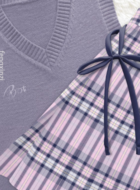 【风信紫】原创正版春夏紫色系学院风小清新格裙半身裙JK制服裙