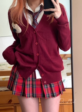 【火辣辣】洛小奈JK正版红色tr秋冬新年格裙百褶裙半身裙