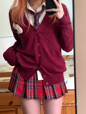 【火辣辣】洛小奈JK正版红色tr秋冬新年格裙百褶裙半身裙