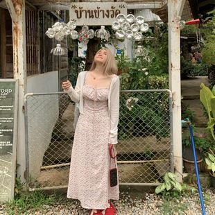 掐腰超好看气质抽绳长裙 胖mm性感女人味显瘦碎花吊带连衣裙女新款