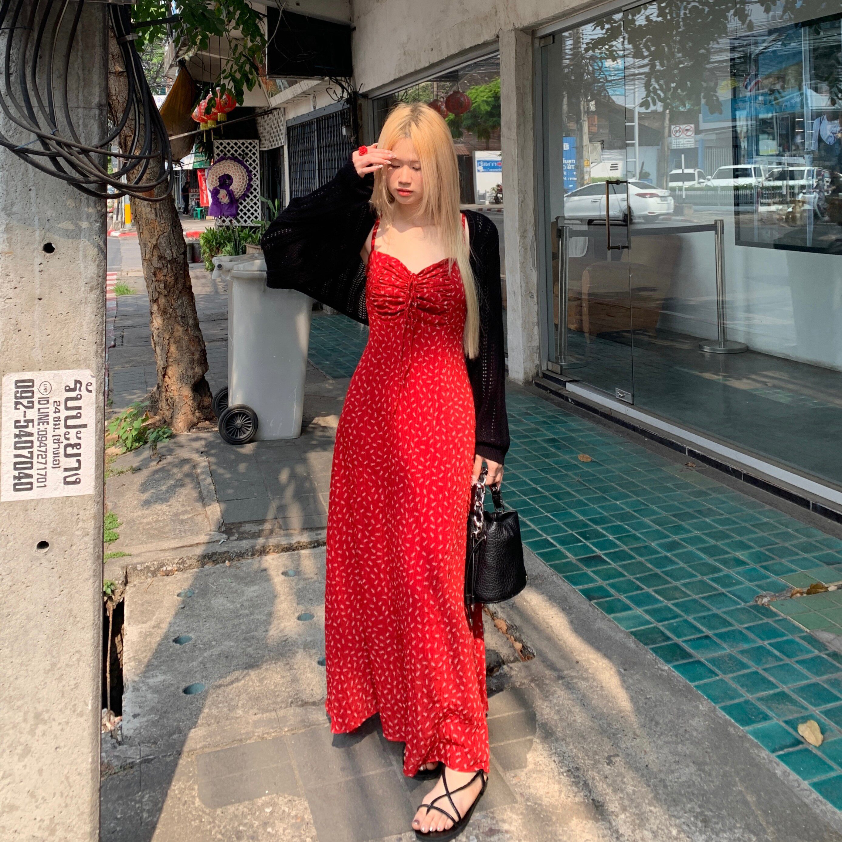 大码胖mm气质甜美抽绳系带碎花吊带连衣裙女外搭披肩开衫显瘦套装