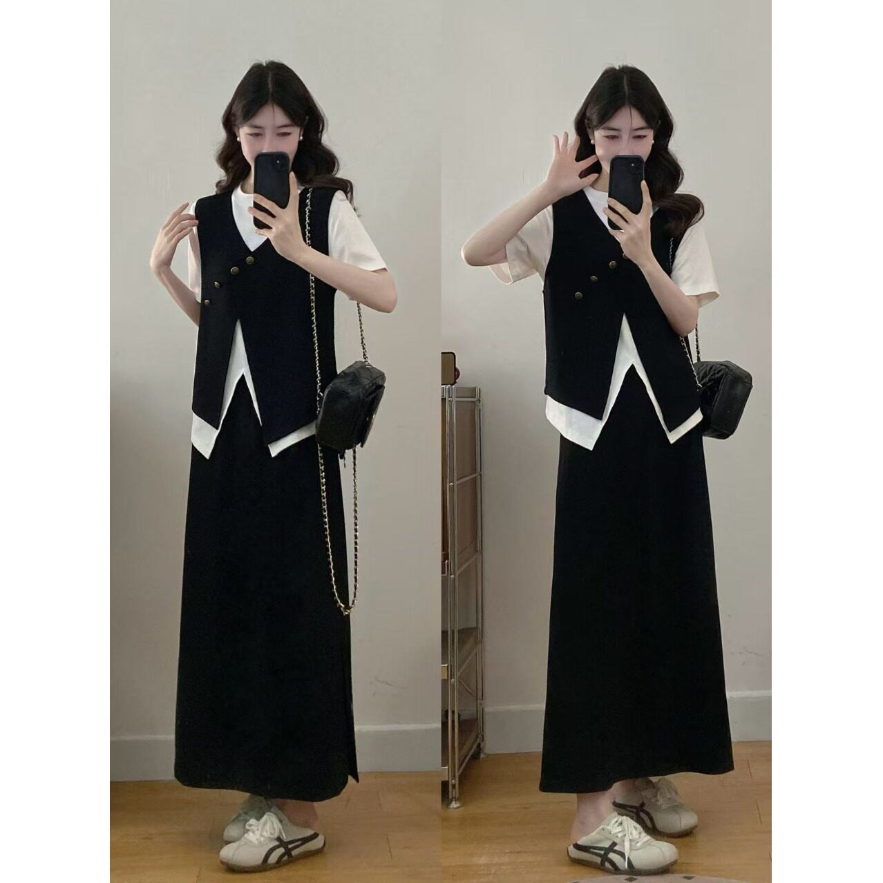 大码胖mm韩系气质不规则T恤马甲半身裙女时尚简约大气百搭三件套