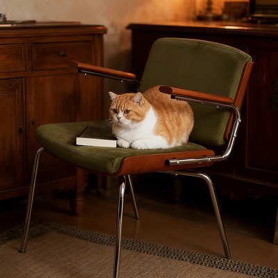 复中古实木餐椅单人靠背休闲家用沙发扶手设计书房桌电脑办公凳子