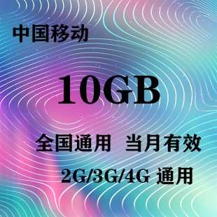 当月有效 山东移动10GB全国流量月包 月结日失效 限速不可充值