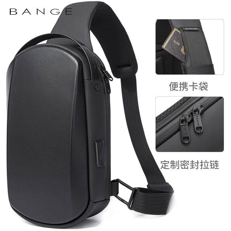 班歌新款男士胸包防水eva硬壳斜跨包usb时尚小包马卡龙Chest bag