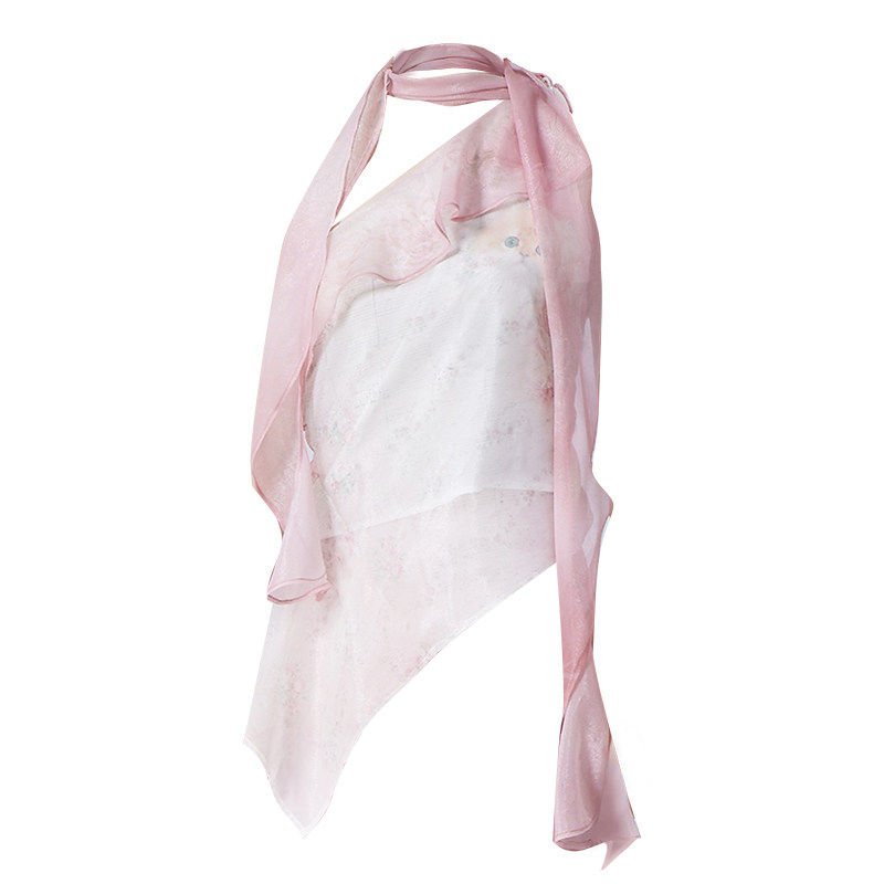 thumbnail for LivingRoom rose cat streamer design slanted shoulders asymmetrical multi-wear thin shimmer vest