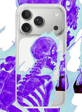 蓝色火焰骷髅人适用于iPhone17PROMAX卡通16PROMAX可爱12苹果透明手机壳15动漫14创意适用小米17PRO华为OPPO