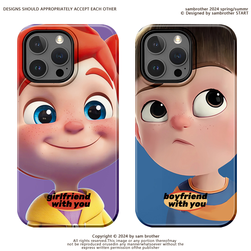 可爱男孩女孩适用于17PROMAX卡通14动漫13情侣iPhone16promax菲林15PRO二合一苹果手机壳华为小米15vivooppo