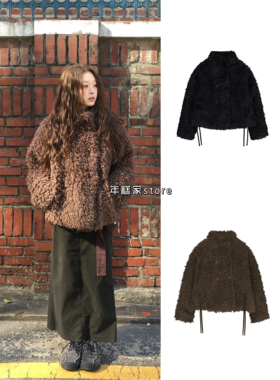 【现货】韩国小众coy*eio同款毛茸茸双排扣系带冬季保暖夹克外套