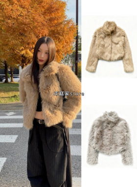 【现货】韩国小众ord*s朴志效同款翻领皮草短款外套冬季保暖上衣