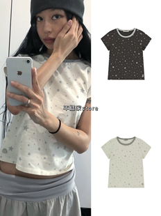 【现货】韩国coyseio星星印花修身短袖休闲百搭圆领撞色T恤女上衣