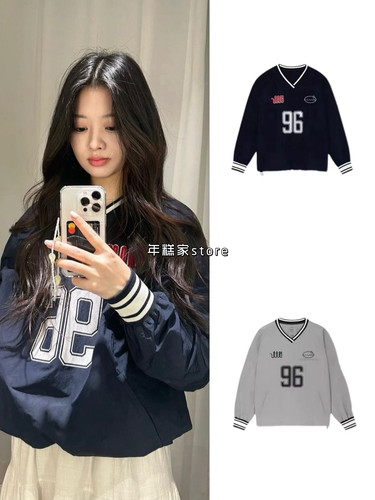 【现货】Nieeh韩国jennie同款数字印花宽松休闲abg辣妹卫衣球衣女