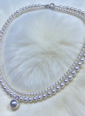 天然淡水双层珍珠项链女白色小珠链爱迪生吊坠颈饰百搭气质轻奢