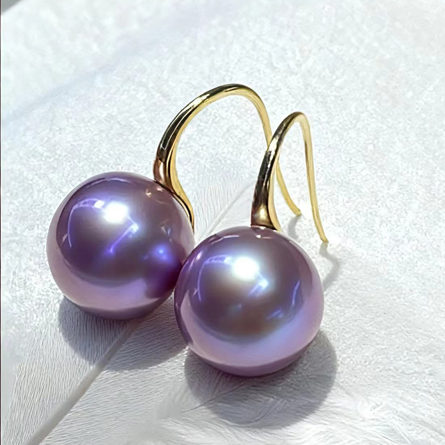 天然淡水紫色爱迪生珍珠耳钩耳钉