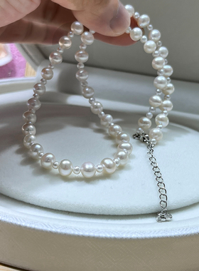 天然无核淡水珍珠项链妈妈款近圆极强光媲美akoya海水珍珠项链女