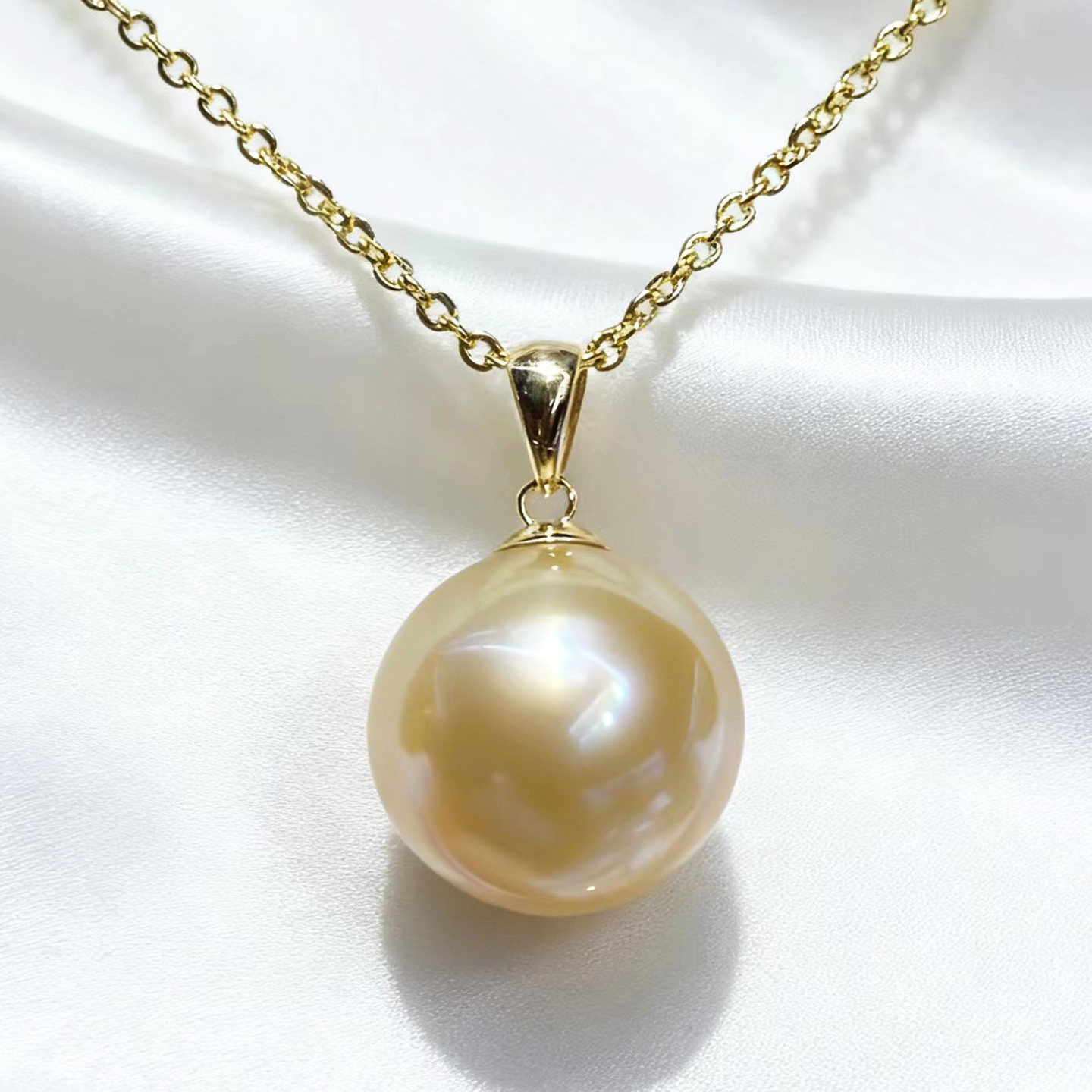 天然南洋金珠吊坠18K金瓜子扣