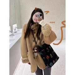 大码胖mm麂皮绒皮毛一体外套女秋冬两面穿韩系羊羔毛绒上衣高级感