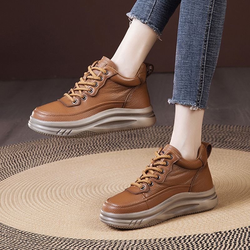 真皮厚底女鞋2025年秋冬季新款加绒高帮鞋女休闲鞋复古板鞋运动鞋,女鞋,时尚休闲鞋,淘宝优惠券,粉丝福利购,淘宝优惠卷