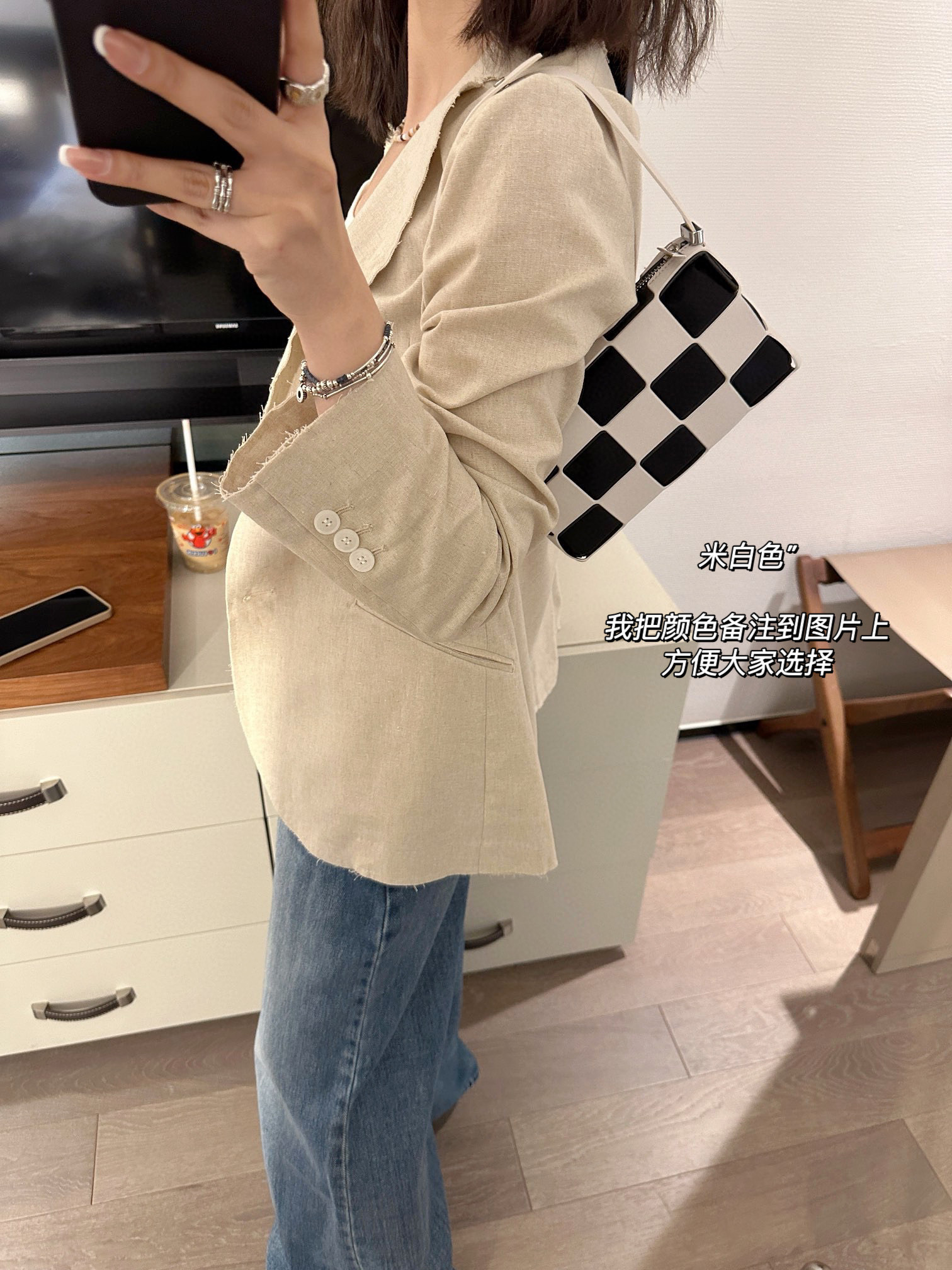 日本东丽pvc 压不扁手提/斜挎棋盘格包IM3 24ss新blocks handb*g