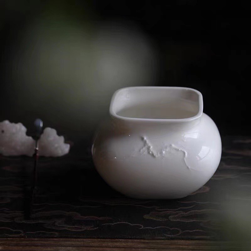 台湾早期正品敦睦窑雕刻松竹梅建水落款敦睦窑水洗水盂，假一赔十