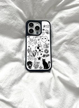 韩国ins风涂鸦爱心苹果16手机壳磁吸华为pura70pro新款mate60pro小米15promax适用iphone13女12/11潮流高级套