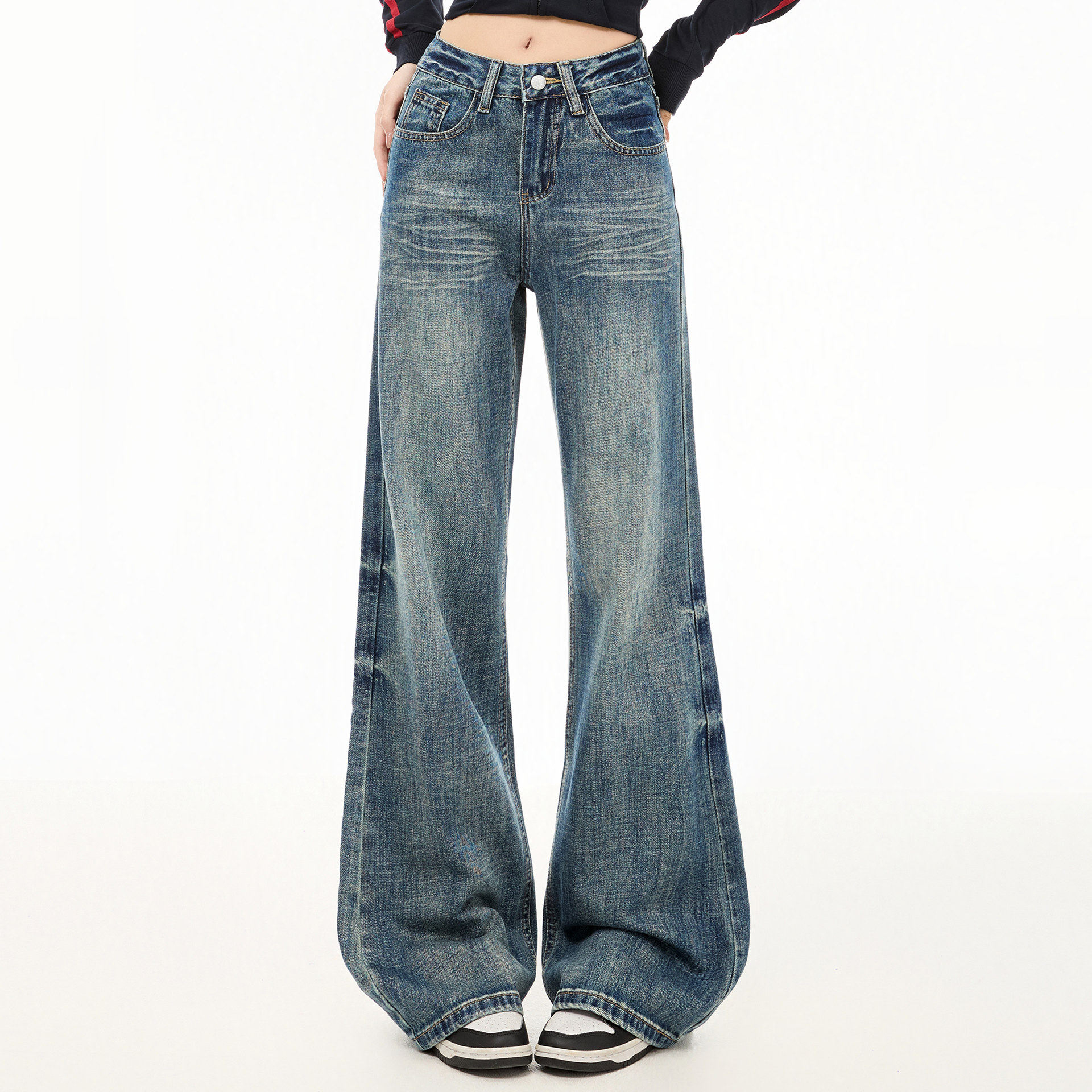 美式辣妹微喇叭牛仔裤女春秋新款高腰显瘦阔腿宽松bf慵懒风拖地裤