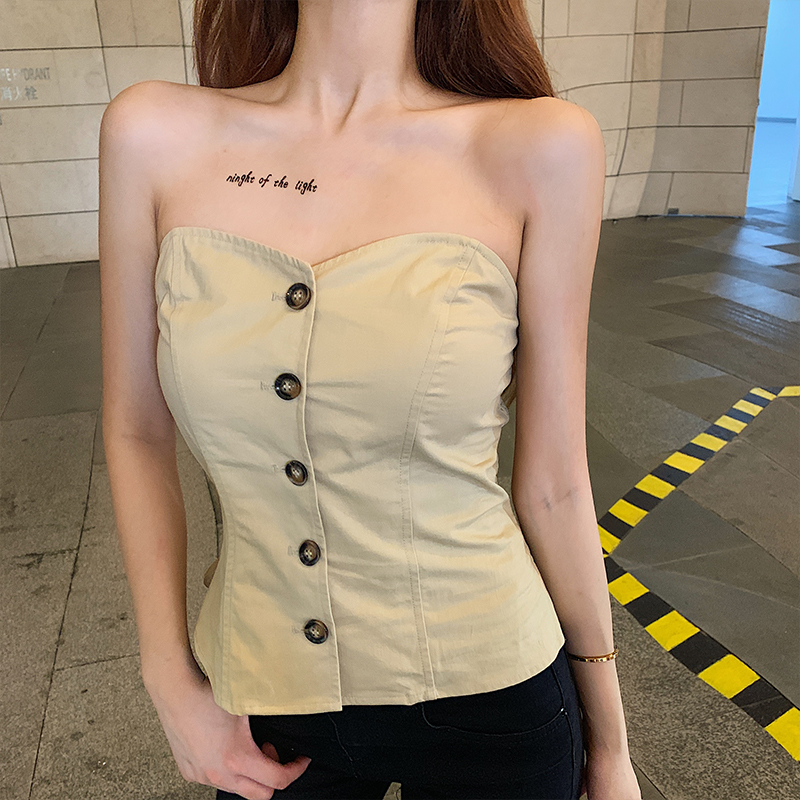 无肩带露肩短款背心裹胸辣妹