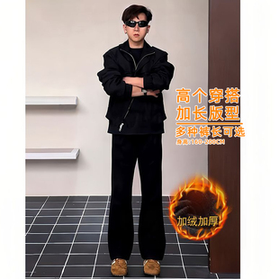 高个子加长黑色弯刀牛仔裤男款春春季新款宽松直筒修身微喇裤高街