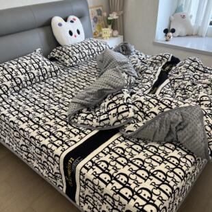 2025新款牛奶绒床盖四件套单人加厚大尺寸三件套保暖速热双人冬季