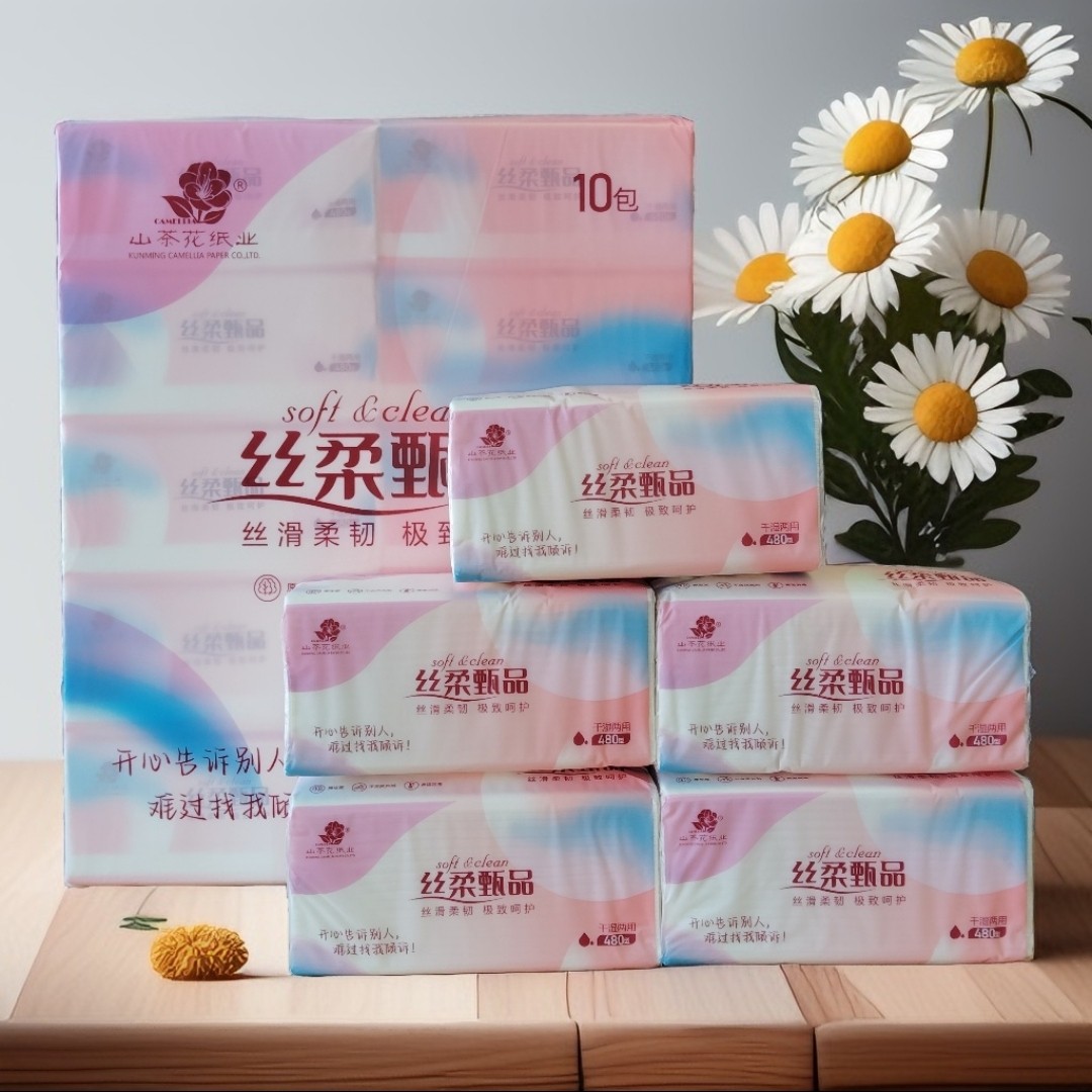 山茶花   丝柔甄品印花抽纸 原生浆干湿两用高品质面巾 4层440张