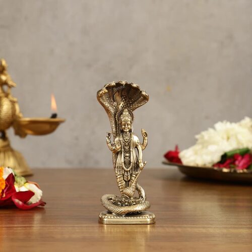 印度Vishnu Sheshanaga铜毗湿奴与舍沙那嘎站立像 - 4 英寸高雕像