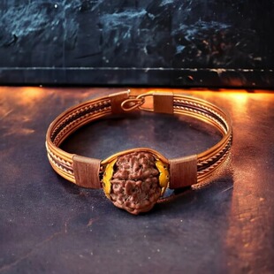 印度Shiva湿婆四面子手工铜Rudraksha金刚菩提手链手镯智慧和知识