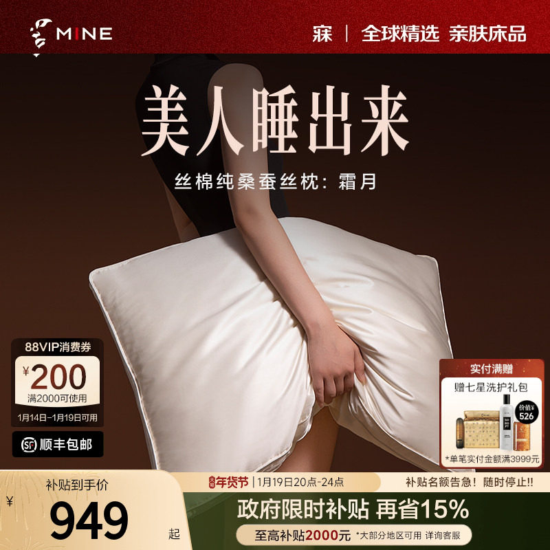 MINE/寐高级丝棉100%桑蚕丝枕头单人枕四季蚕丝枕芯新年送礼 霜月,床上用品,蚕丝枕,淘宝优惠券,粉丝福利购,淘宝优惠卷