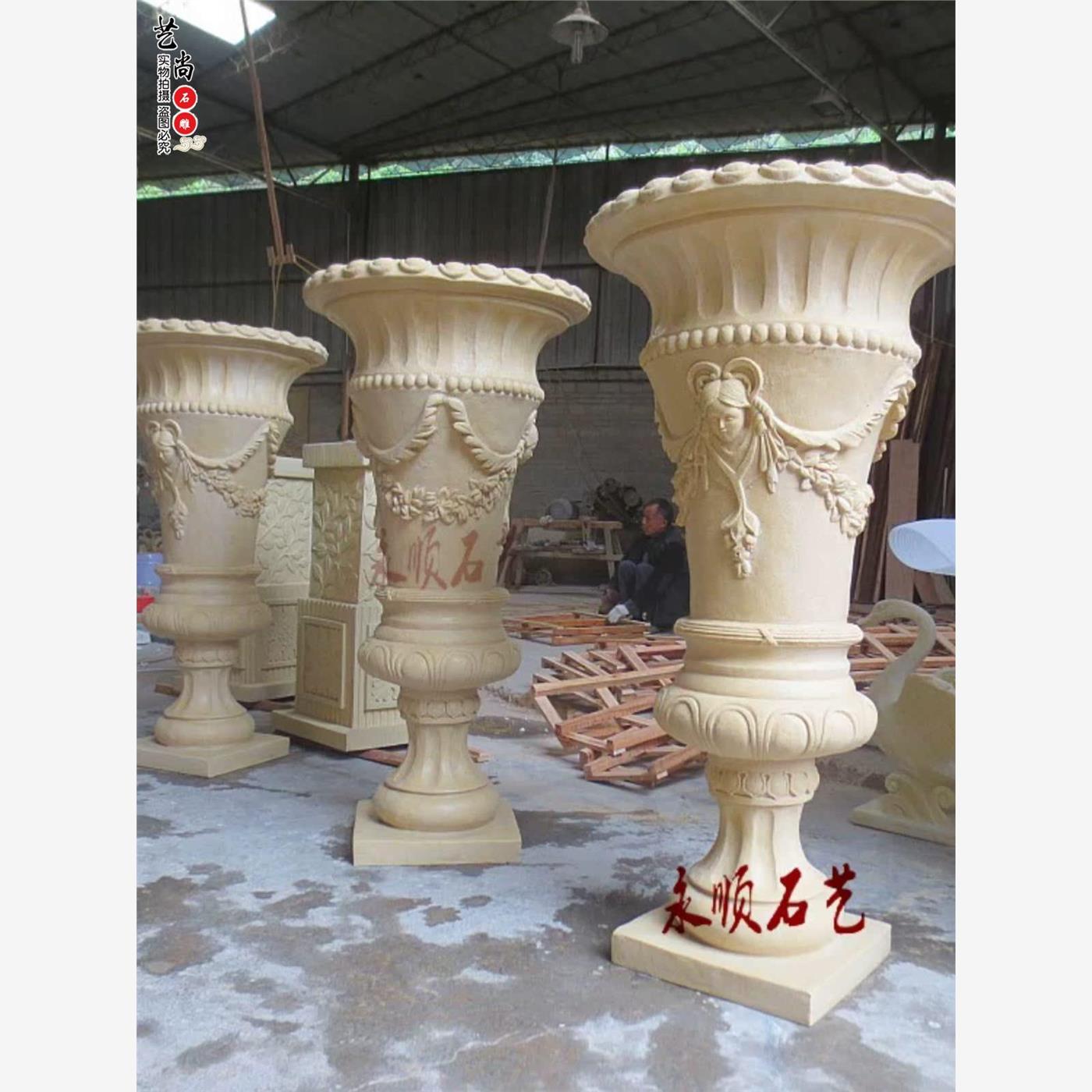 砂岩花钵雕塑沙岩浮雕酒吧园林小区广场饭店庭院装饰美女花盆