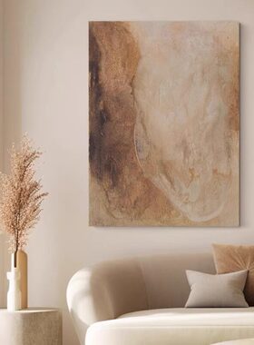 侘寂中古风客厅装饰画抽象肌理沙发背景墙挂画原木风艺术玄关壁画