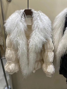 26新款羽绒服女滩羊毛灯笼袖防寒百搭休闲时尚外套欧韩潮白鸭绒