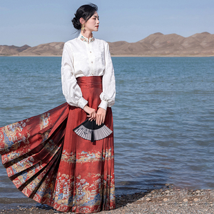 2025新款 敦煌仿妆花织国风马面套装 红色汉服 丝绸之路 无衣饮羽