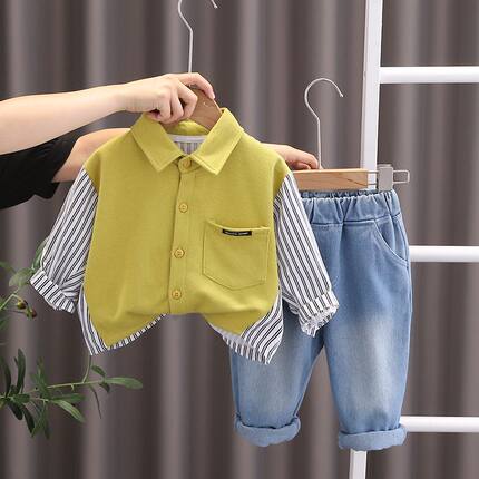 男童春装衬衫洋气春秋季衣服小孩时髦两件套套装婴儿童装宝宝潮酷
