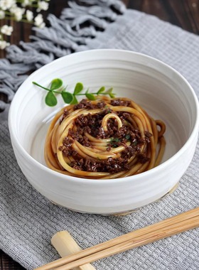 北欧风陶瓷汤碗6英寸条纹浮雕菜碗 家用宽口个人专用复古面碗简约